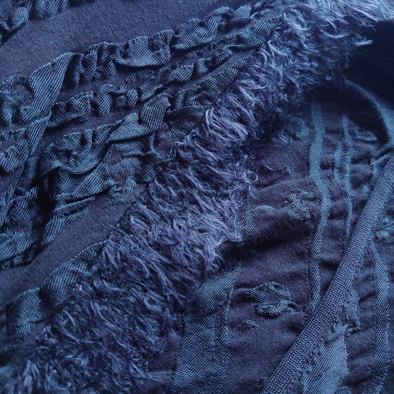 芽風 センソユニコ カーディガン 長袖 シワ加工 フリンジ ブラック 38