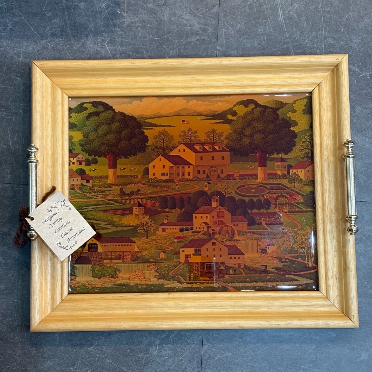 ♥ アンティーク トレイ お盆 木製 country風景