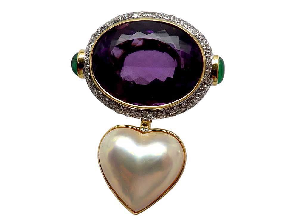 アメシスト マベパール ダイヤ エメラルド ペントップ K 18 Pt 19.54 g