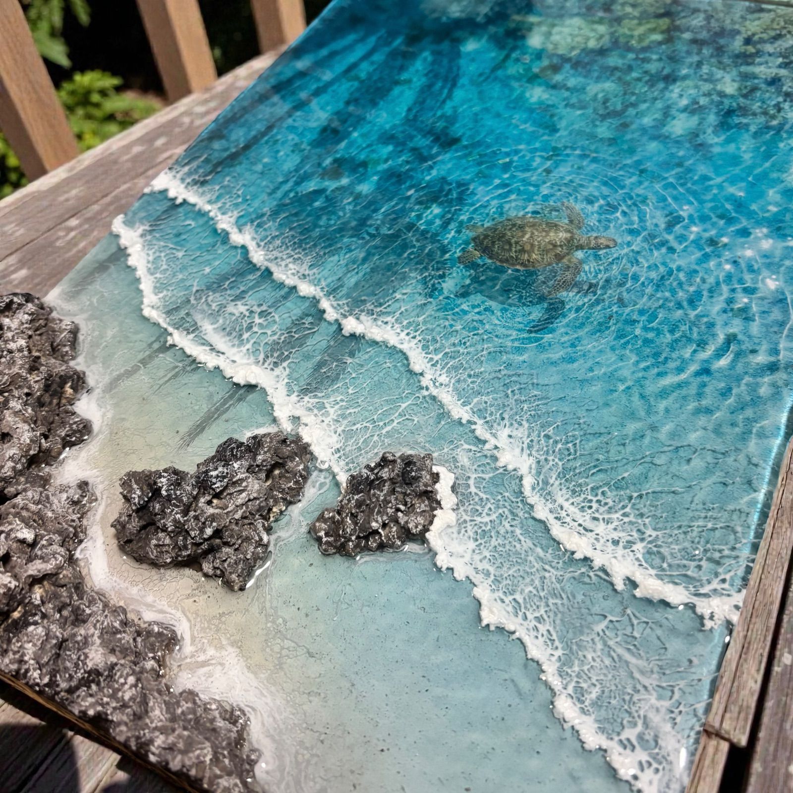 傾斜厚盛りボード ヤシの木の影> 超立体 沖縄の海 レジンアートボード