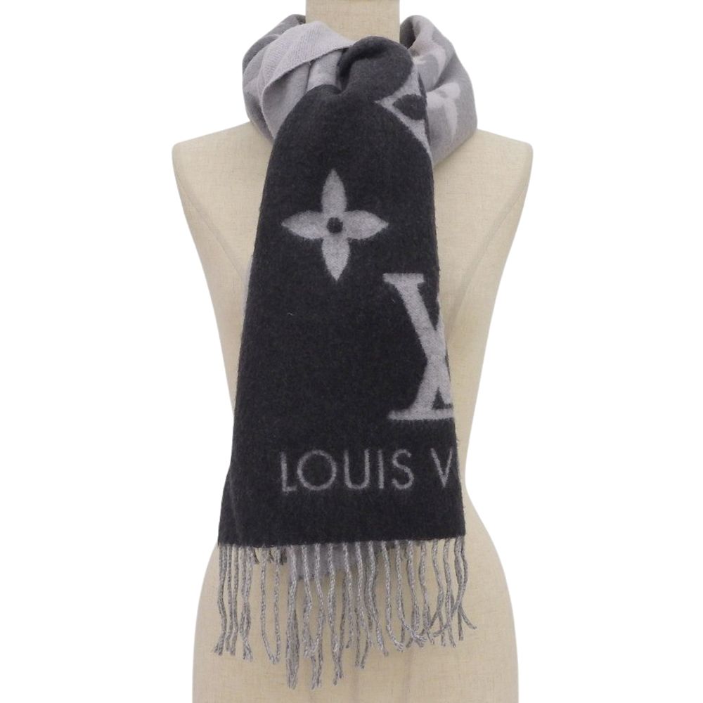 【本物保証】 超美品 ルイヴィトン LOUIS VUITTON モノグラム レイキャビック グラディエント M76336 マフラー カシミヤ ブラック グレー 本物保証】 超美品 ルイヴィトン LOUIS VUITTON モノグラム