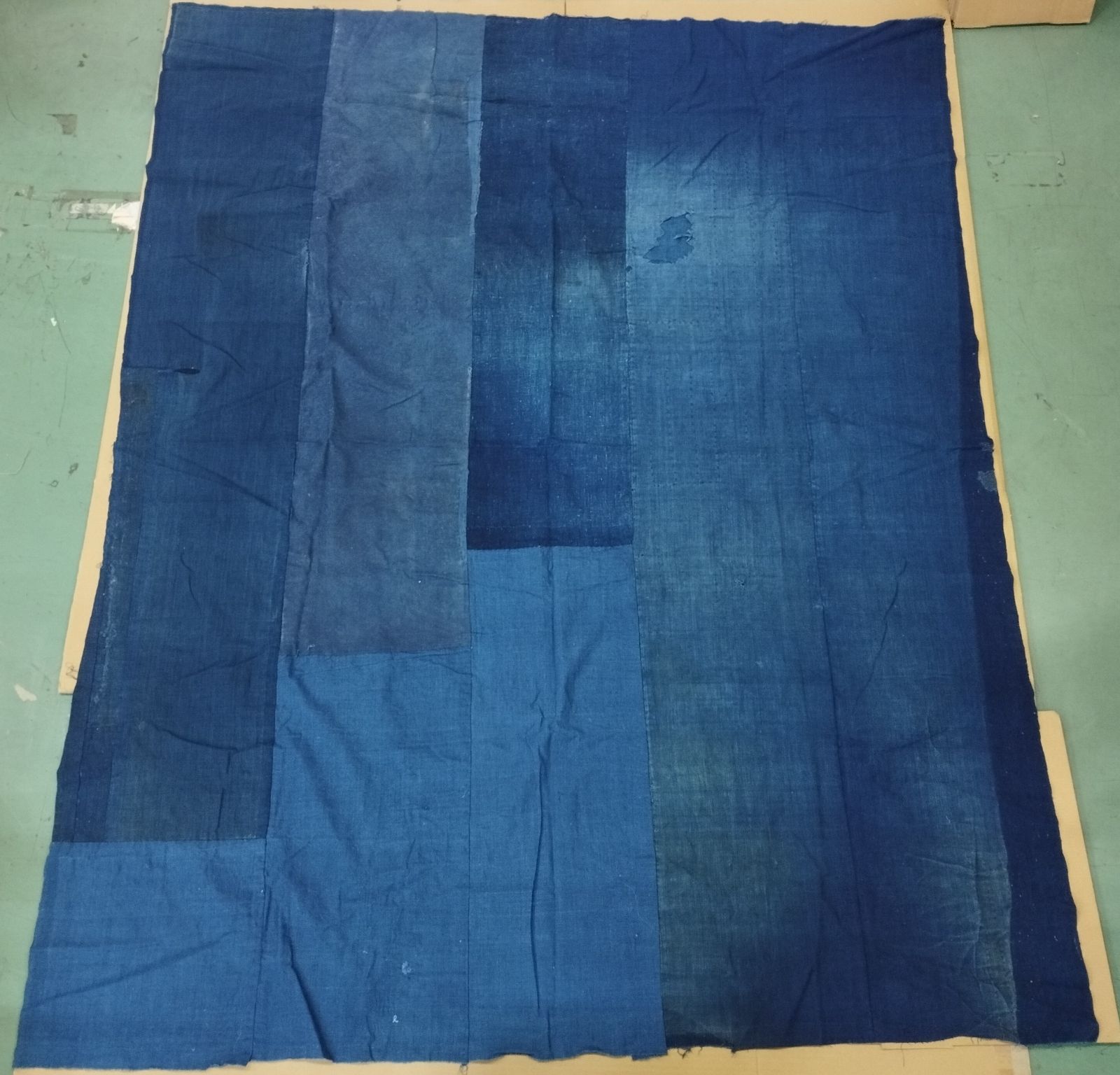 D11876】襤褸 5幅 藍染 大判 ボロ/布団/羽織/古裂/ツギハギ/リメイク材