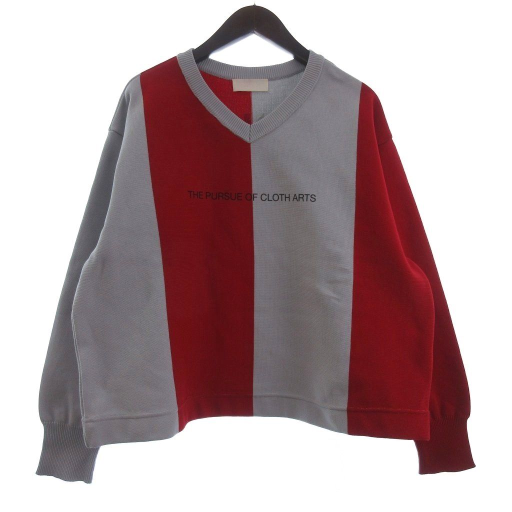 【中古】ネオンサイン NEON SIGN BIG FOOTBALL SWATER ニットトレーナー カットソー プリント 赤 レッド グレー 44 メンズ ネオンサイン NEON SIGN BIG FOOTBALL SWATER ニットトレーナー