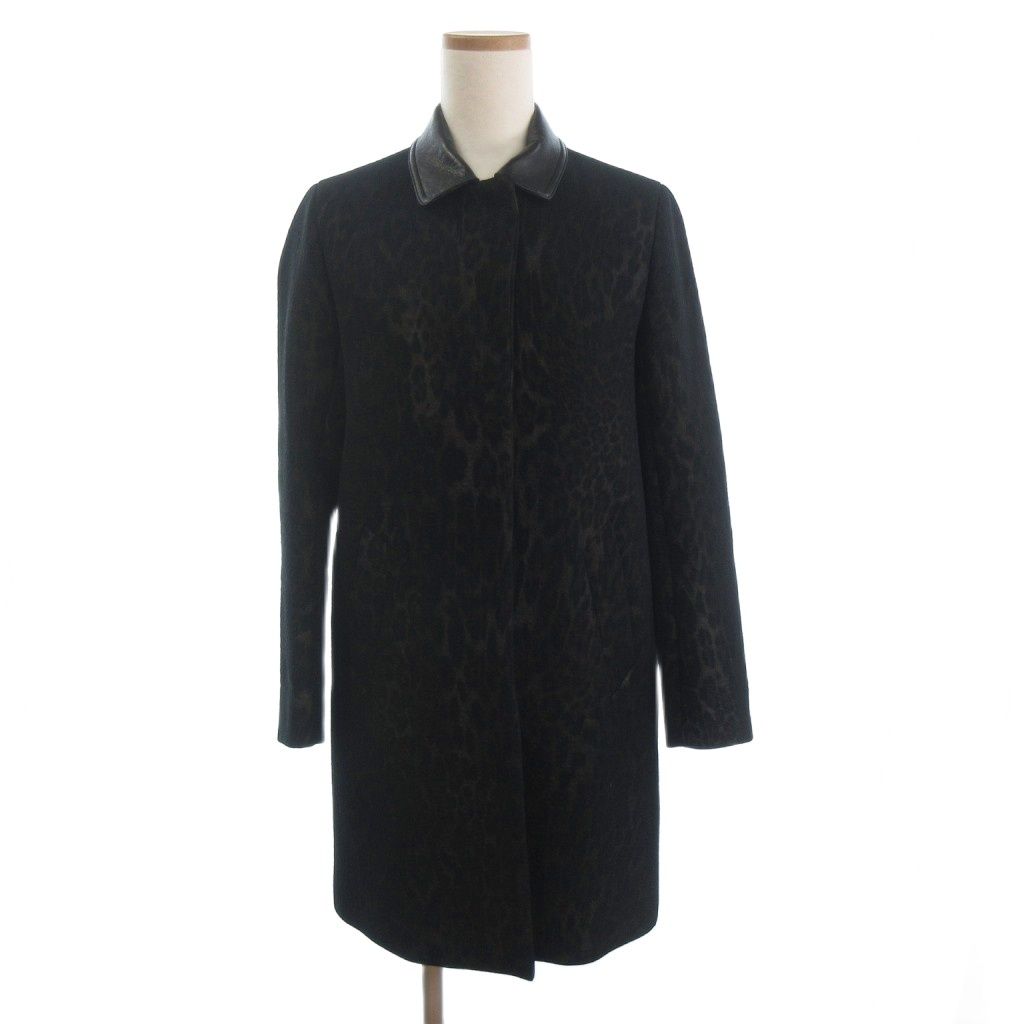 【中古】サンドロ SANDRO コート ロング ボタン レザー レオパード柄 黒系 ブラック系 36 レディース サンドロ SANDRO コート ロング ボタン レザー レオパード柄 黒系