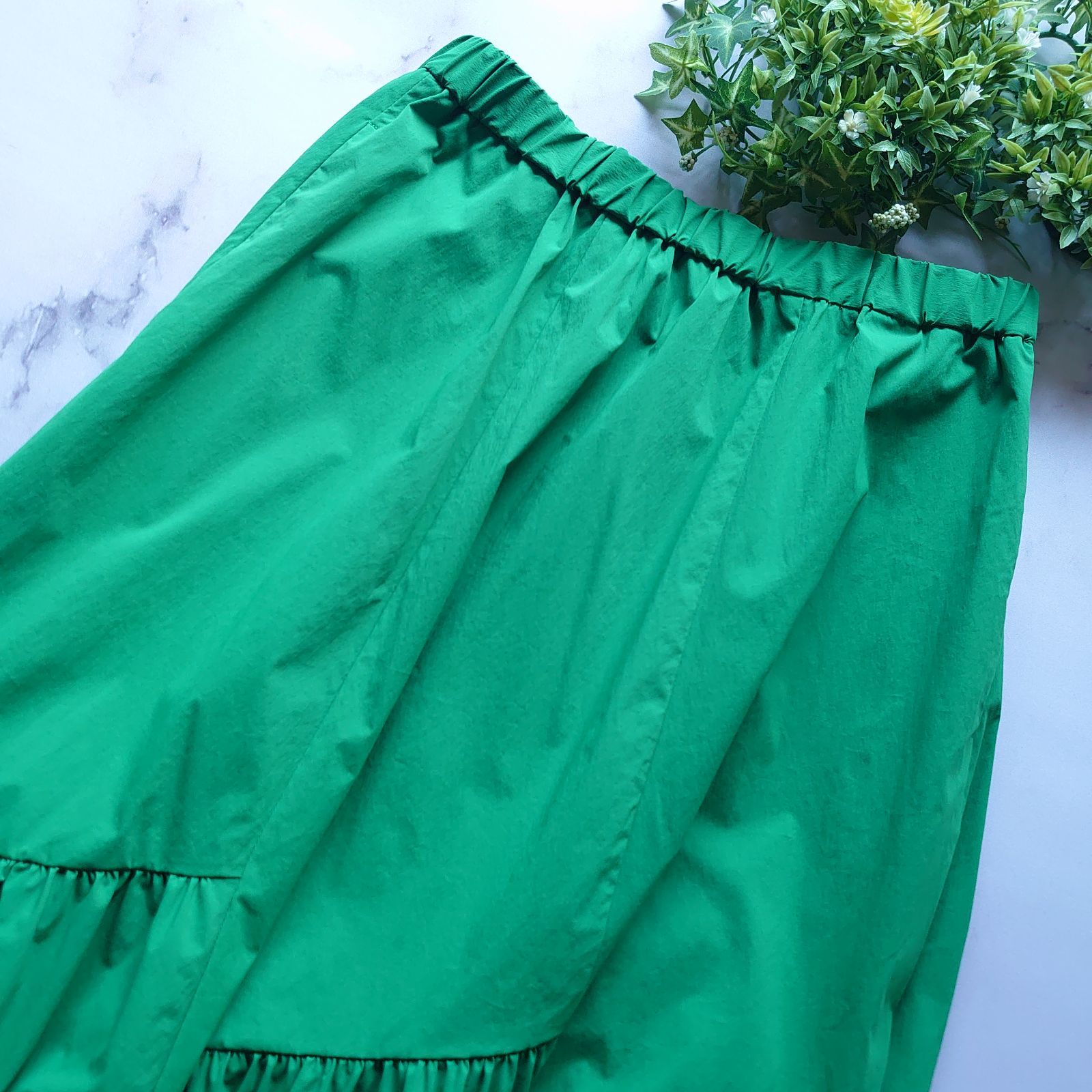 ハウスオブロータス ナイロンタスランティアードスカート グリーン M