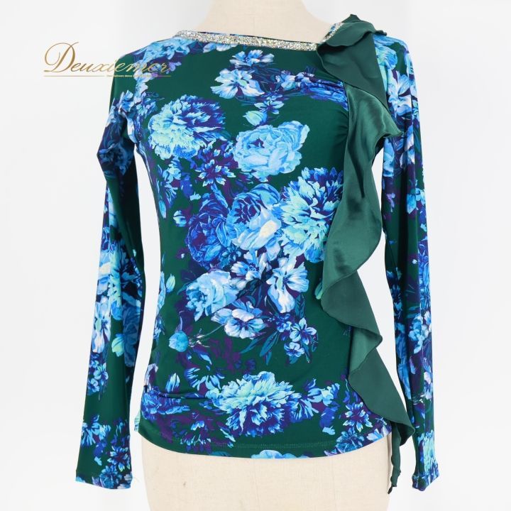 社交ダンス 衣装 トップス ブラウス グリーン系 チャコットロイヤル