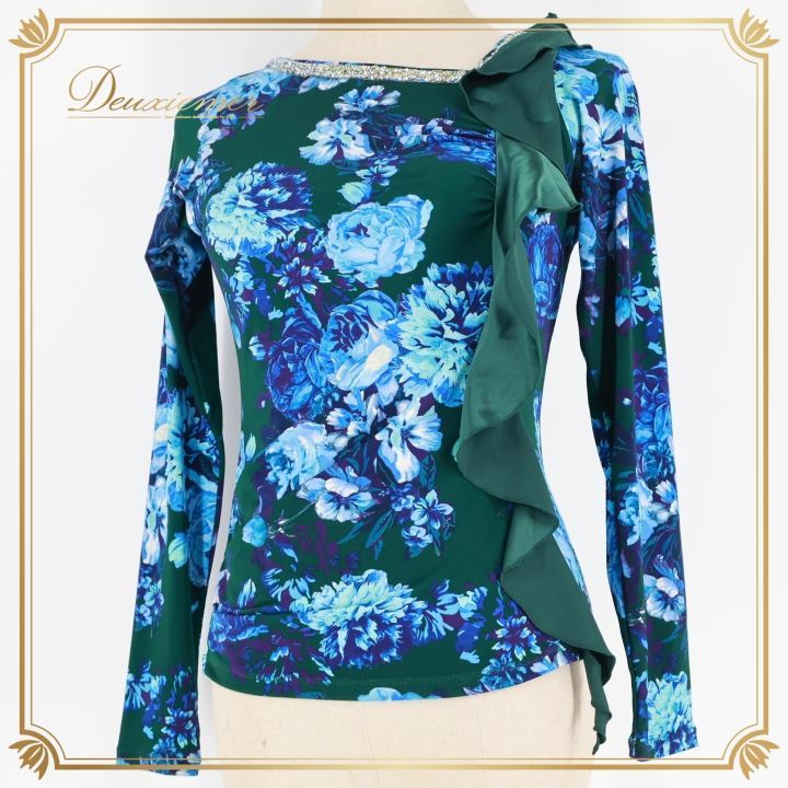 社交ダンス 衣装 トップス ブラウス グリーン系 チャコットロイヤル