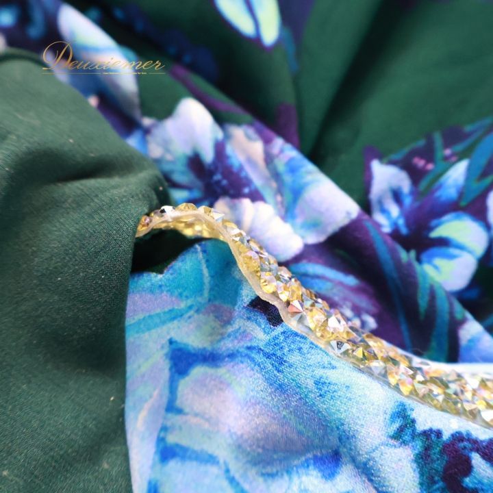 【社交ダンス】チャコット　 Dance　青地花柄トップス 社交ダンス 衣装 トップス ブラウス グリーン系 チャコットロイヤル