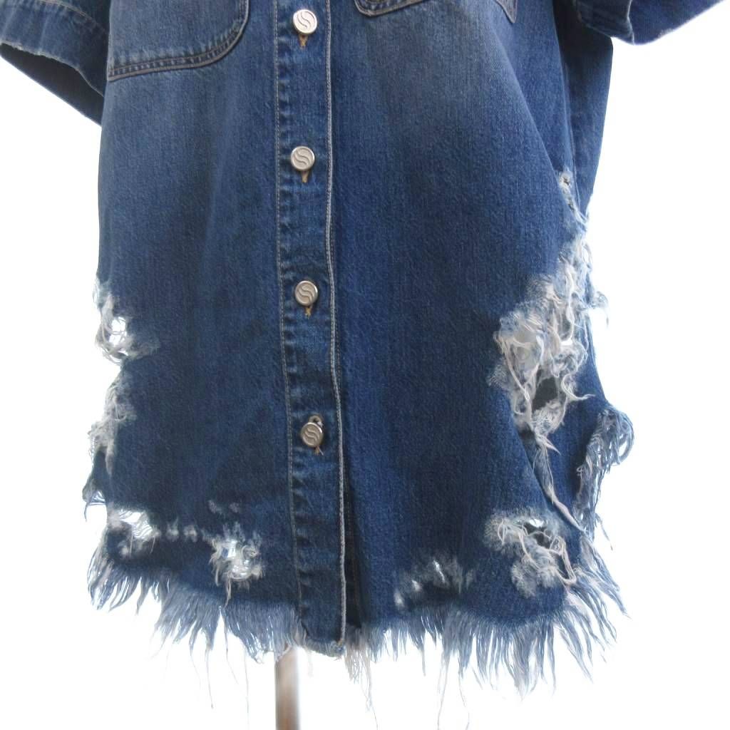 【中古】ステラマッカートニー 美品 デニムジャケット Gジャン ダメージ加工 フリンジ 五分袖 インディゴ 青 40 STELLA McCARTNEY デニム五分袖 ステラマッカートニー STELLA