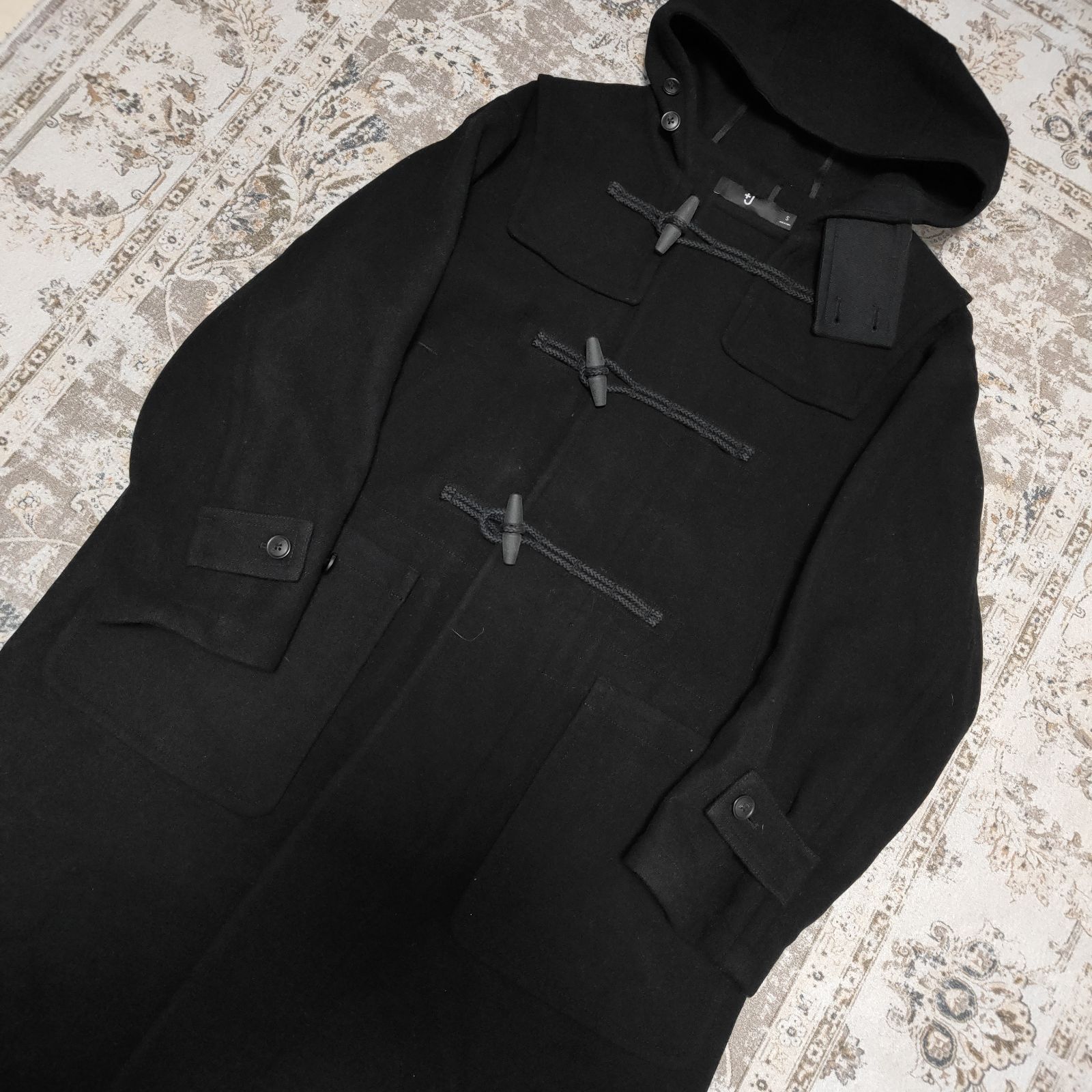 美品✨ユニクロ＋J ダッフルコート ロング ウール コラボ ブラック 黒 L ユニクロ＋Jウールオーバーサイズダッフルコート黒ブラック サイズ M