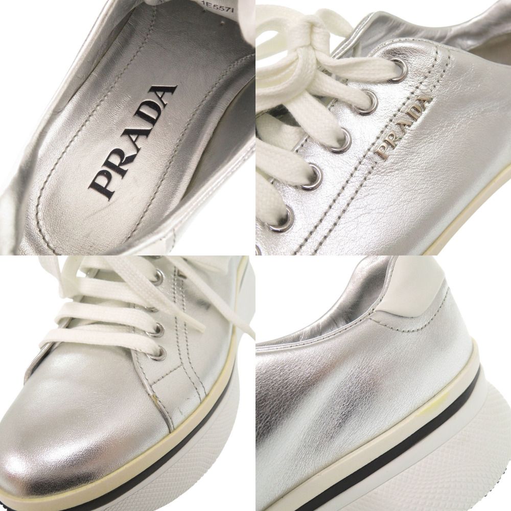 未使用 プラダ 厚底 サイズ37 レザー シルバー スニーカー 2026 PRADA