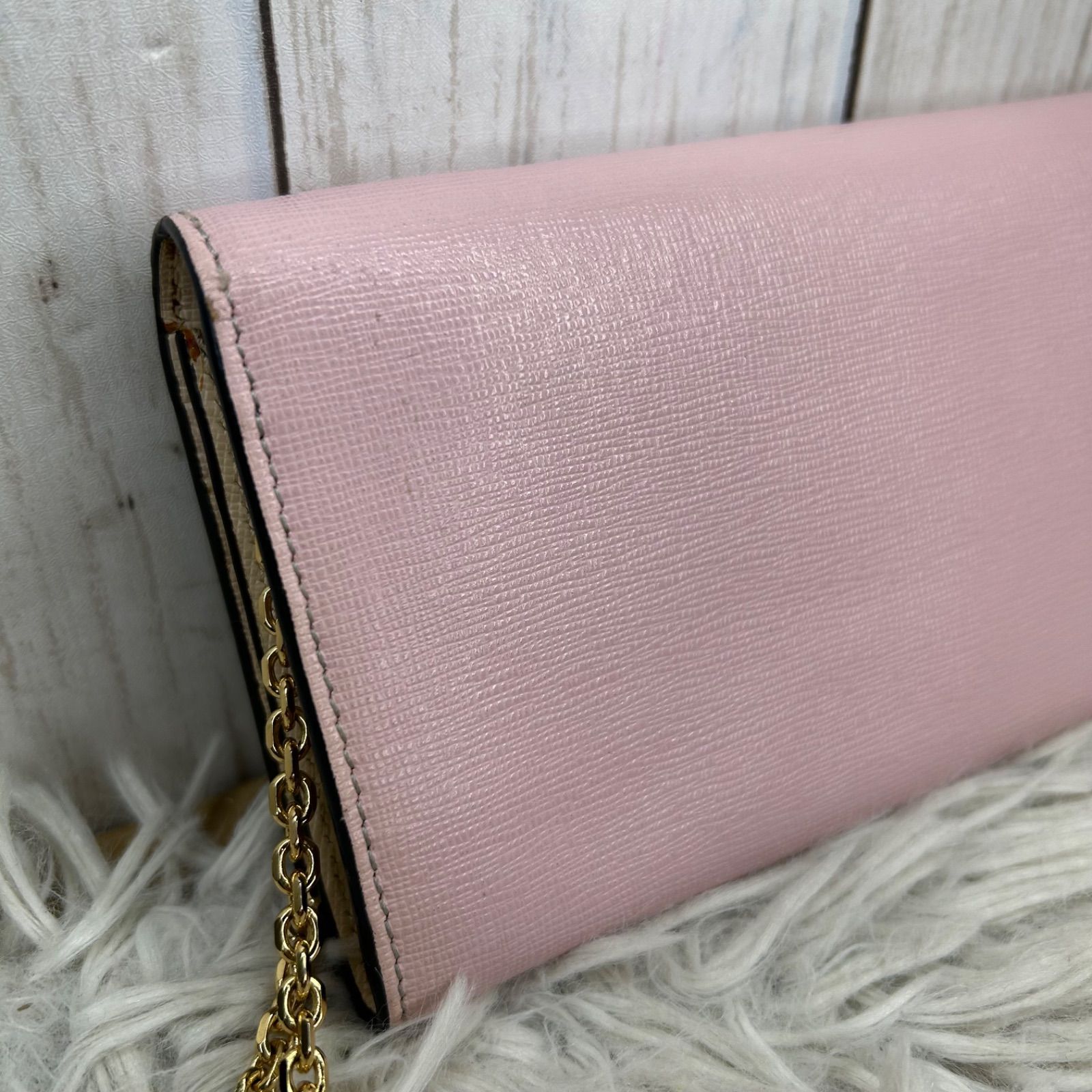 FENDI フェンディ モンスター ピンク レザー チェーンウォレット 長い