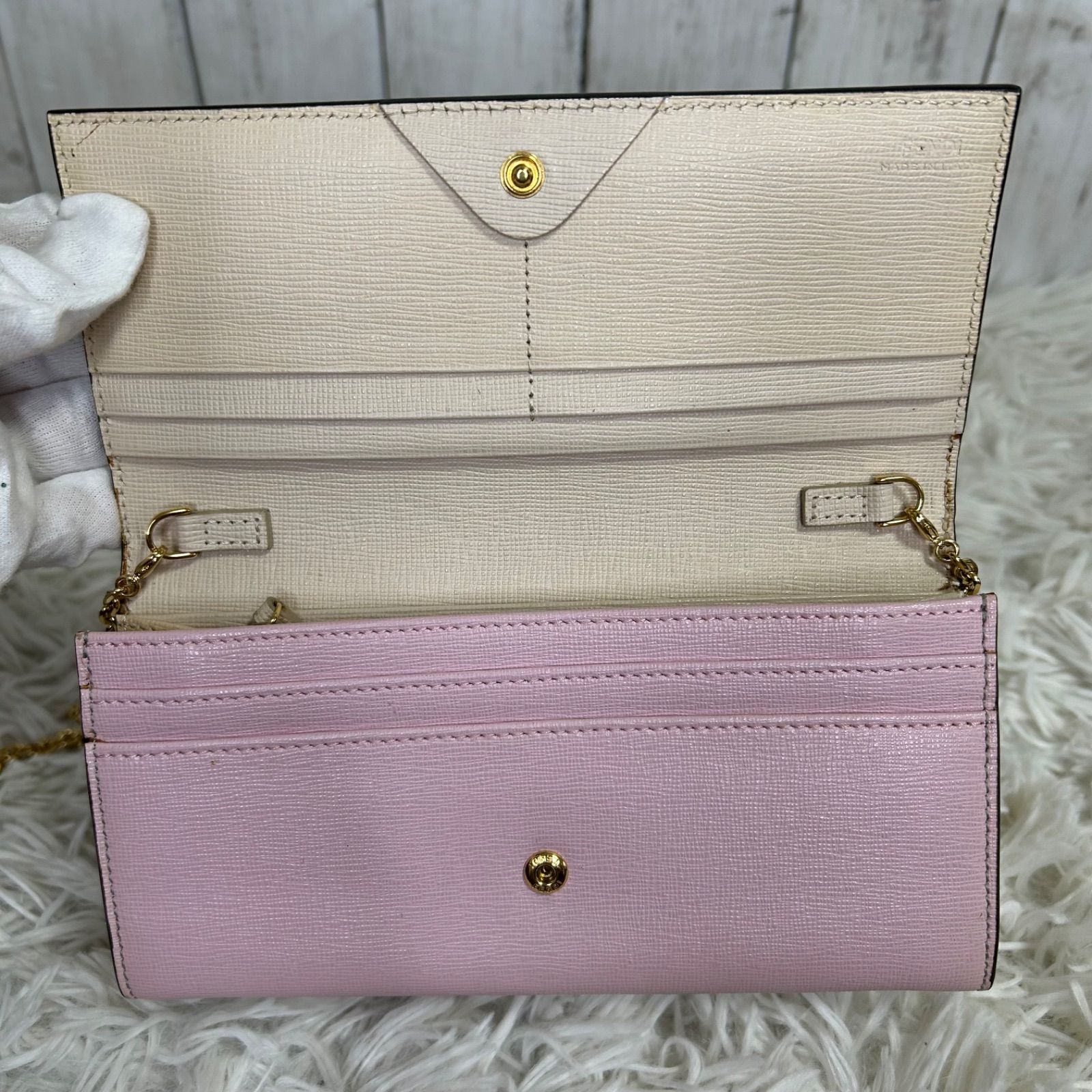 FENDI フェンディ モンスター ピンク レザー チェーンウォレット 長い