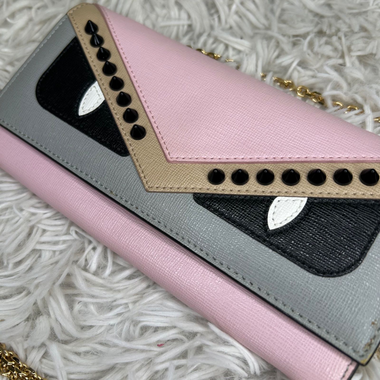FENDI フェンディ モンスター ピンク レザー チェーンウォレット 長い