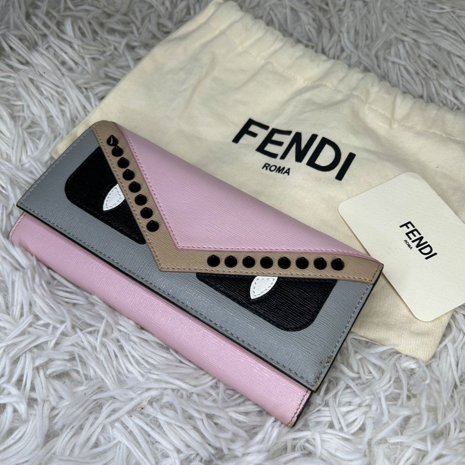 FENDI フェンディ モンスター ピンク レザー チェーンウォレット 長い