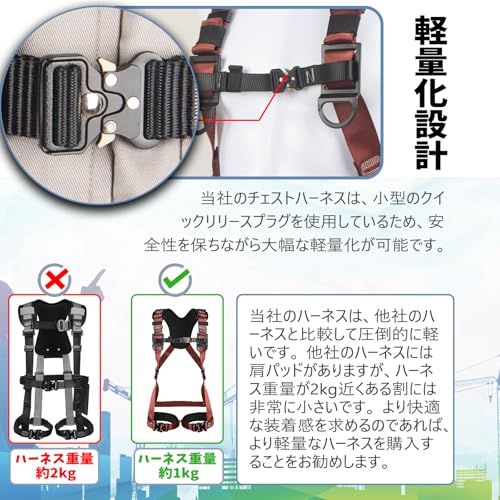 Baldr Hoder フルハーネス 安全帯 新規格 軽量化 肩パッド付き ワンタッチ式バックル カンタンに着脱 腰道具を付けたまま脱ぎ着しやすい 水平型腿ベルト 100 kg 太もも紐の最大長84 cm落下防止 電気工事 高所での安 6 b 708163