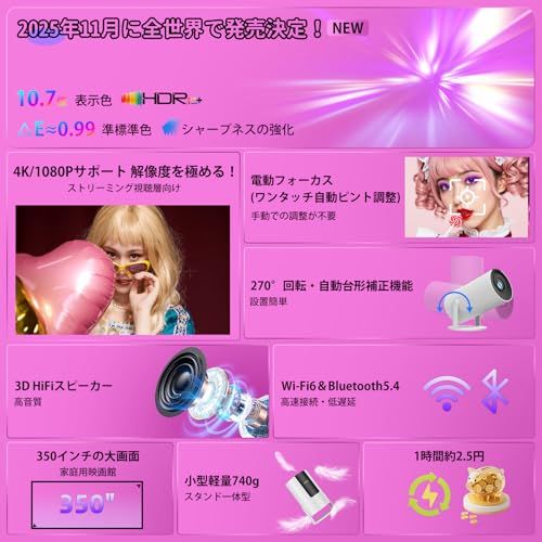 プロジェクタースマホ対応 小型 節電対策2025超小型投影機 電動フォーカス搭載 明るさプラス27000 LM＆Wi Fi瞬時接続＆自動台形補正＆4 K kitley M 8 projector 4 天井270度 Bluetooth 5 87642 cc 9