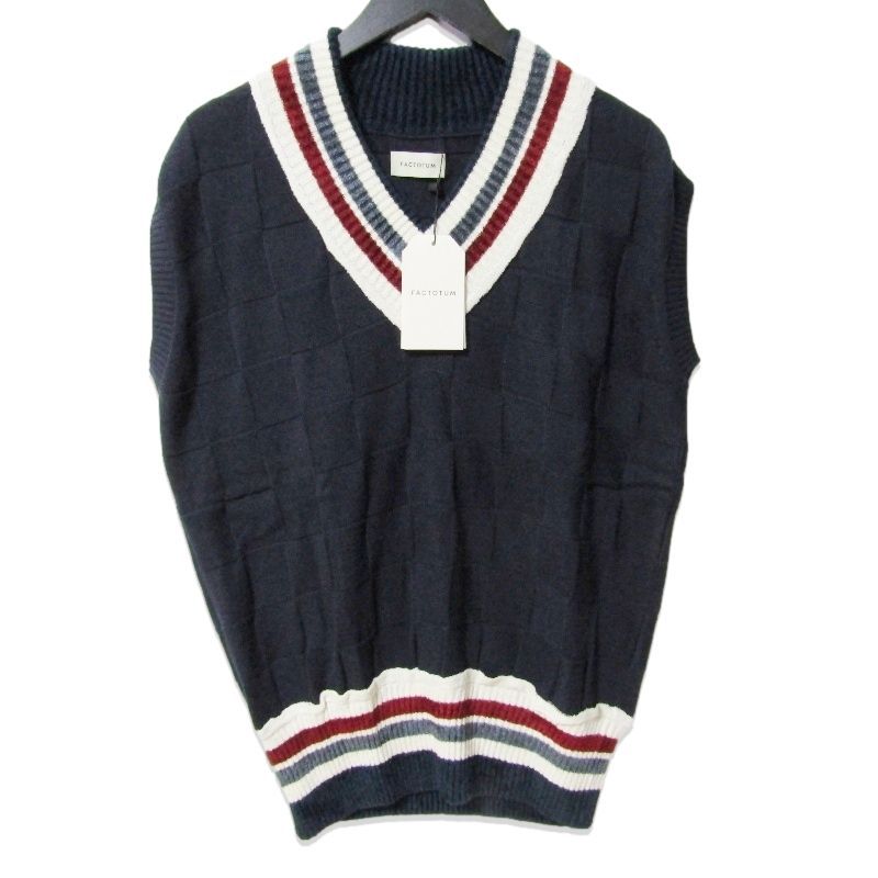 ファクトタム コットンカシミア チルデンニット ベスト Vネック ニットベスト ネイビー 46