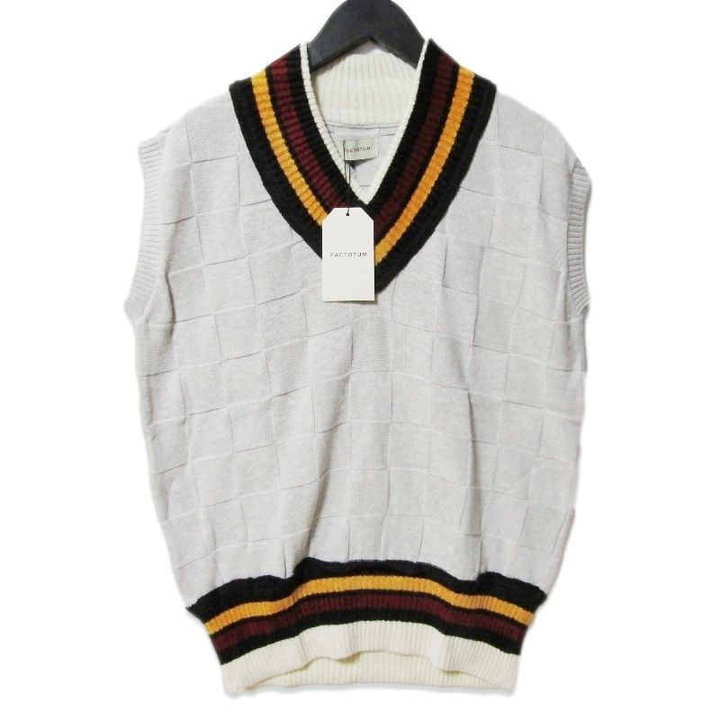♥ ファクトタム コットンカシミア チルデンニット ベスト Vネック ニットベスト 日本製 グレー 46