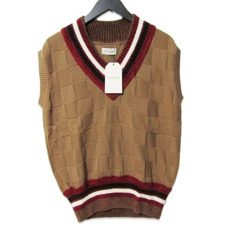 ファクトタム コットンカシミア チルデンニット ベスト Vネック ニットベスト ブラウン 44