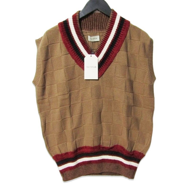 ♥ ファクトタム コットンカシミア チルデンニット ベスト Vネック ニットベスト 日本製 ブラウン 46
