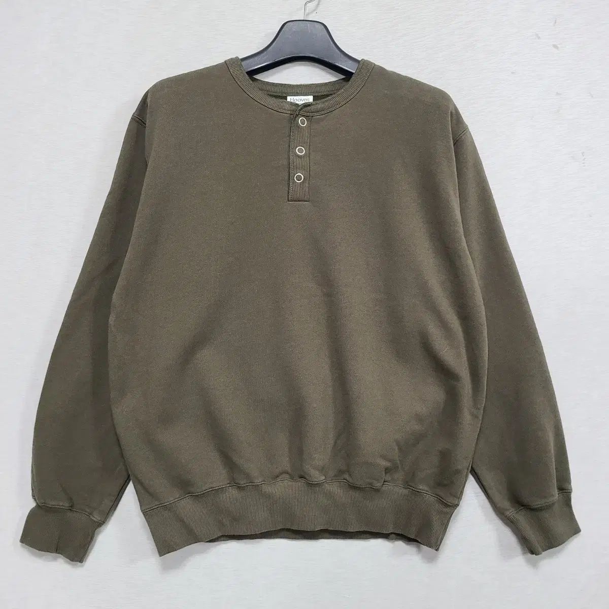 Hooves カーキ ヘンリーネック 裏毛スウェット メンズ100-スリム105 ㅡ1106