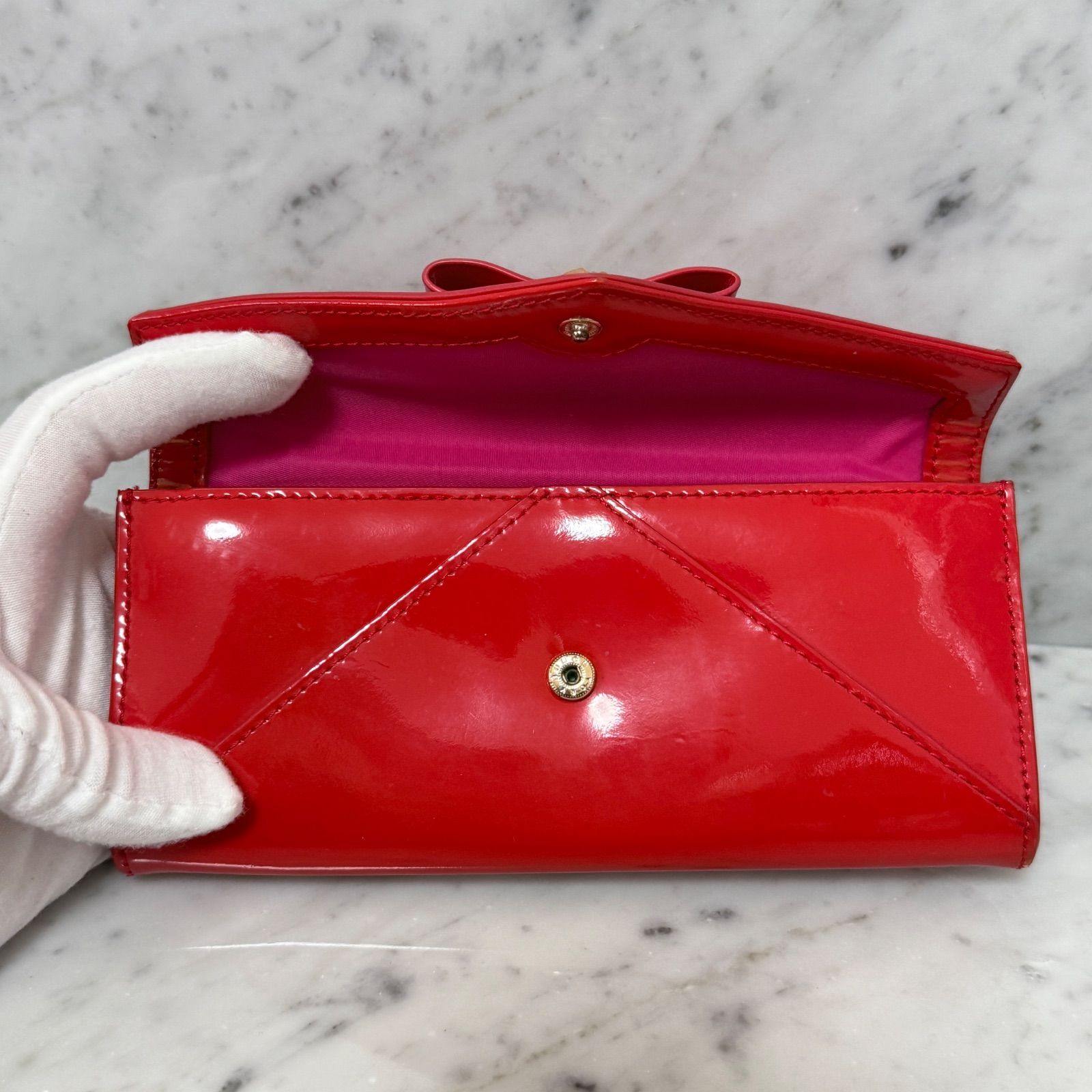 Tory Burch トリーバーチ 長財布 レッド 赤 リボン エナメル - メルカリ