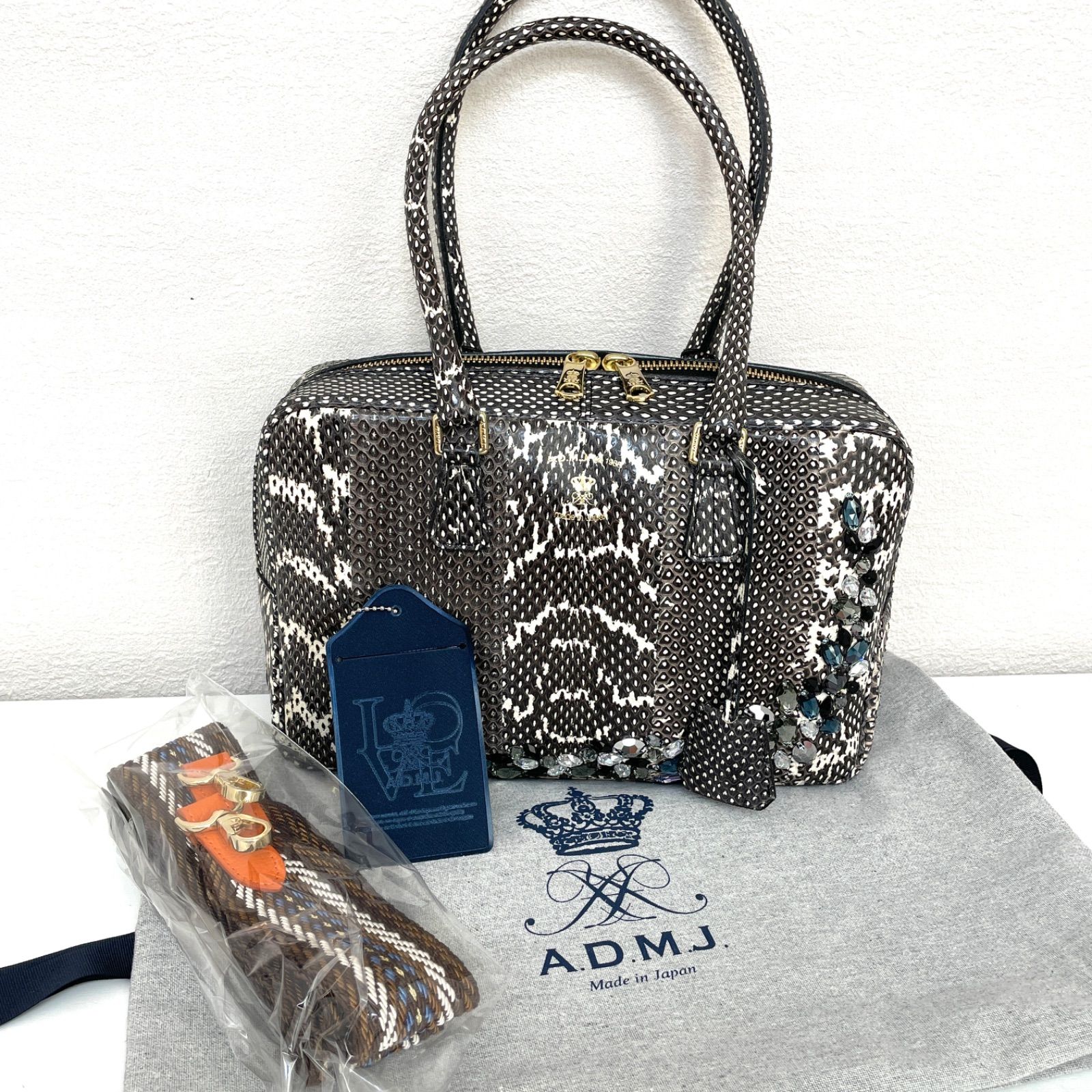 ✨新品・未使用✨A.D.M.J ボストンバッグ 28cm スネークレザー