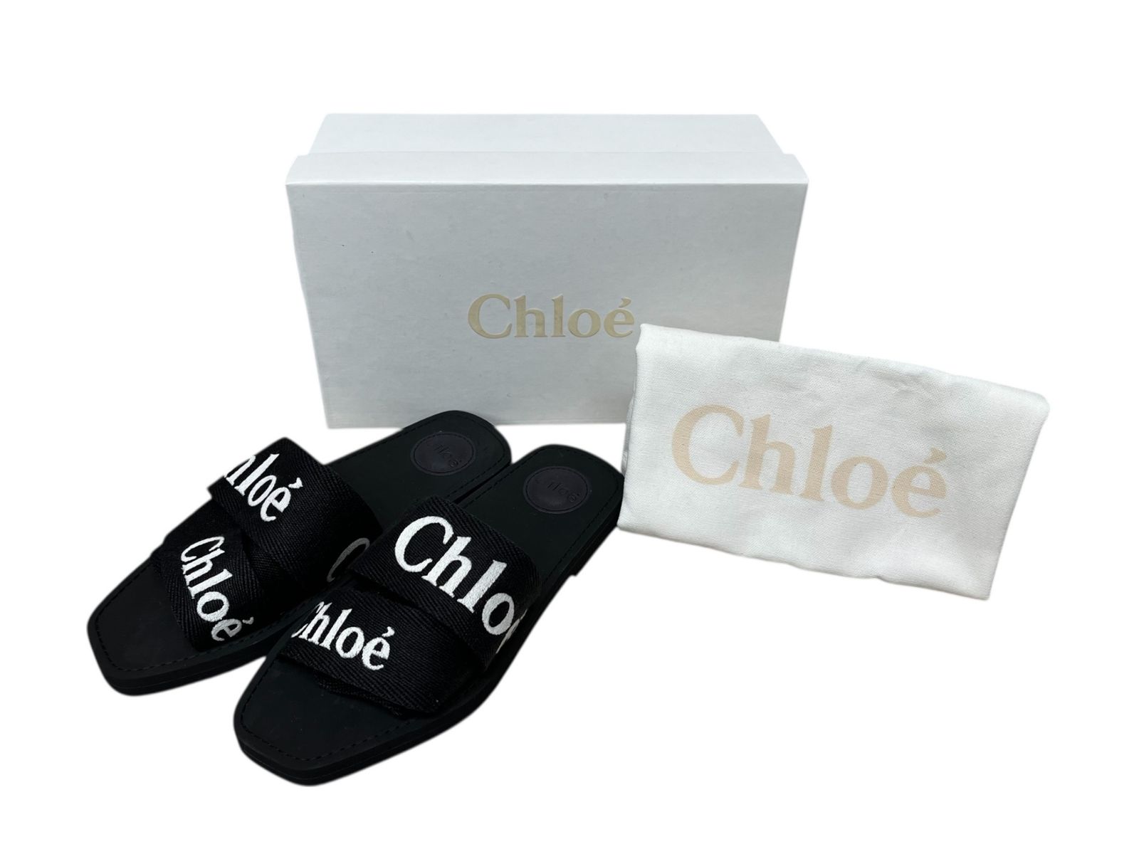  Chloe クロエ Woody Flat Mule サンダル 001 38 ブラック レディース 199 ミュール サンダル ミュール