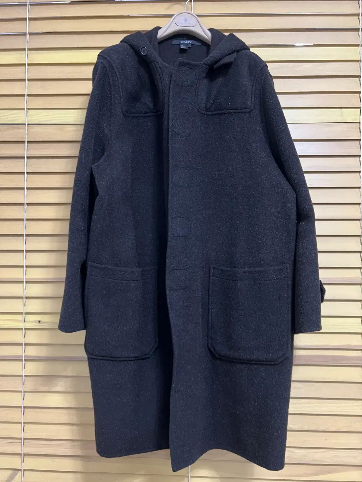 DKNY メンズ ダークブラウン モヘア ウールコート フードコート L