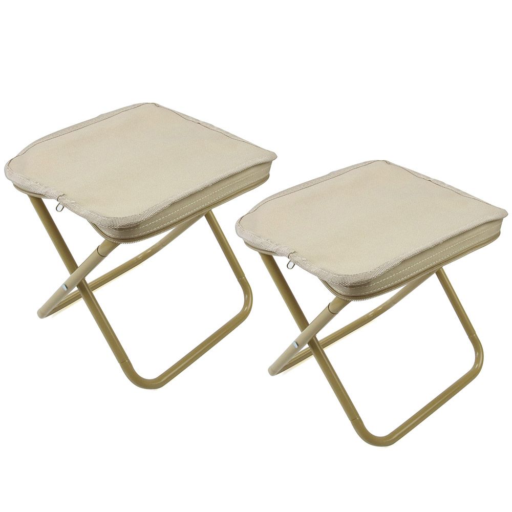 【2個セット】アウトドア用  折りたたみチェア 加固スチールフレーム 耐荷重100kg ダブルレイヤー生地 収納バッグ付き  カーキ色