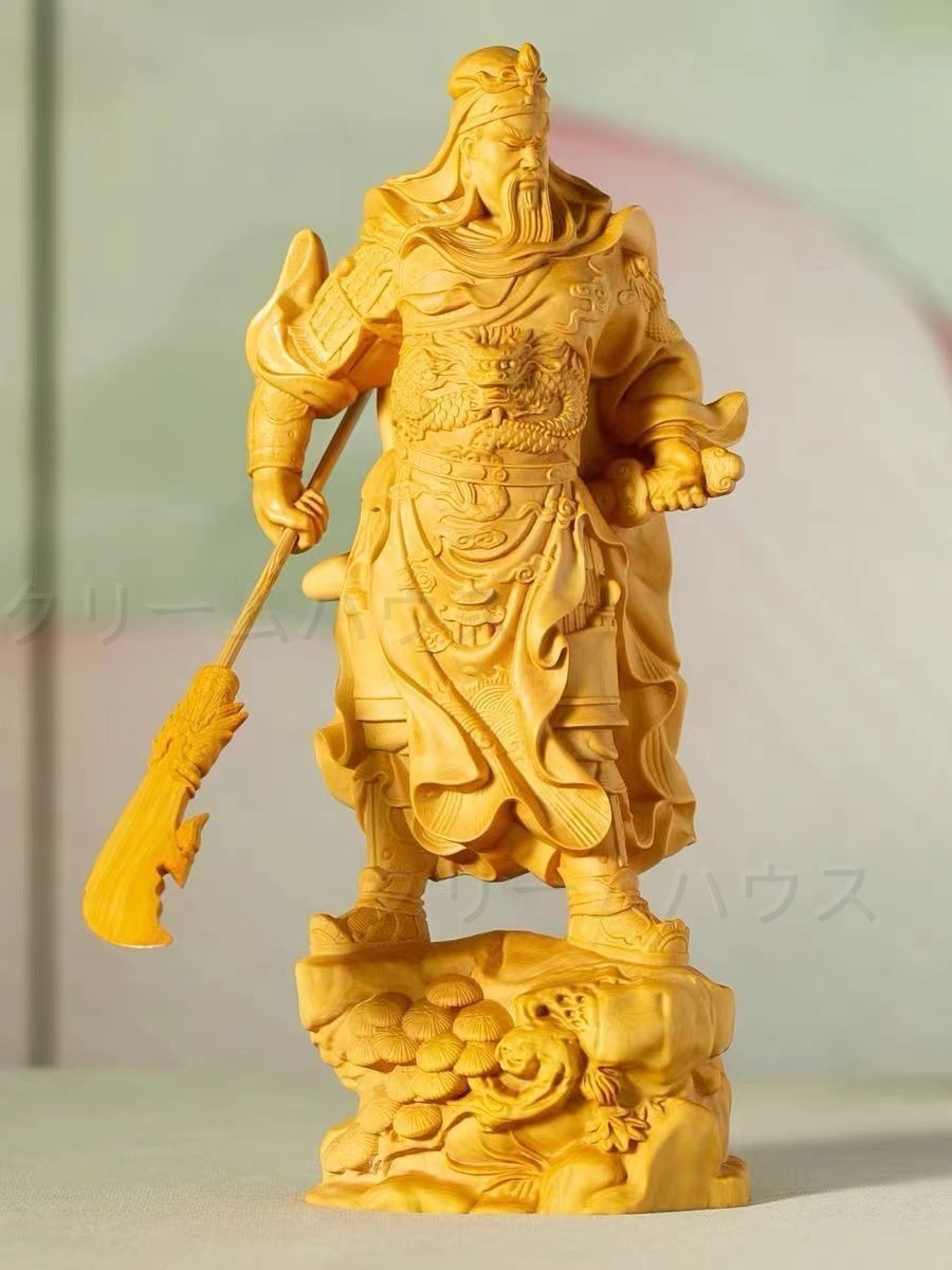 三国志 関羽像 関帝像 関公像 立像 柘植の木 木彫り 置物 中国伝統美術