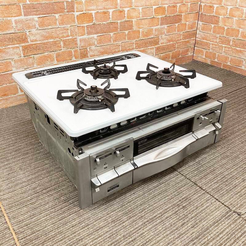 【品】 Harman(ハーマン) グリル付 3口ガス ガラストップ ビルトインコンロ 「C3WC8RJTR」 都市ガス用12A13A #ホワイト×シルバー 12L