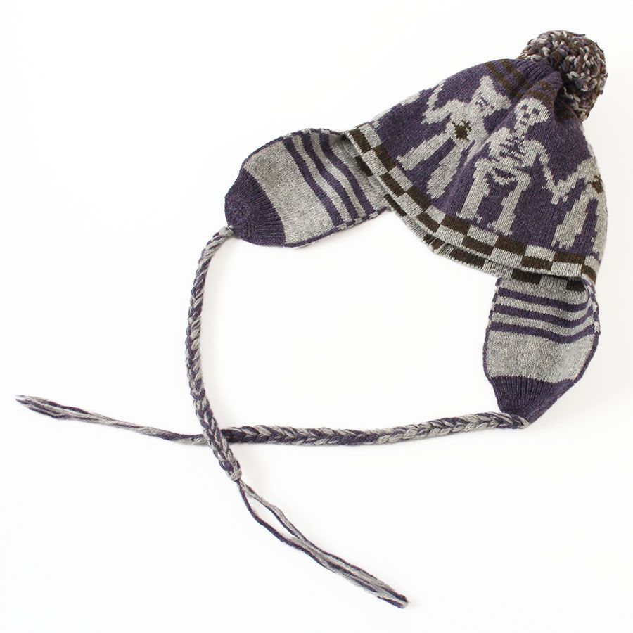 Vivienne Westwood ヴィヴィアンウエストウッド ニット帽 フラップ付き ヴィンテージ スカル ベア 帽子 ニットキャップ パープル×グレー