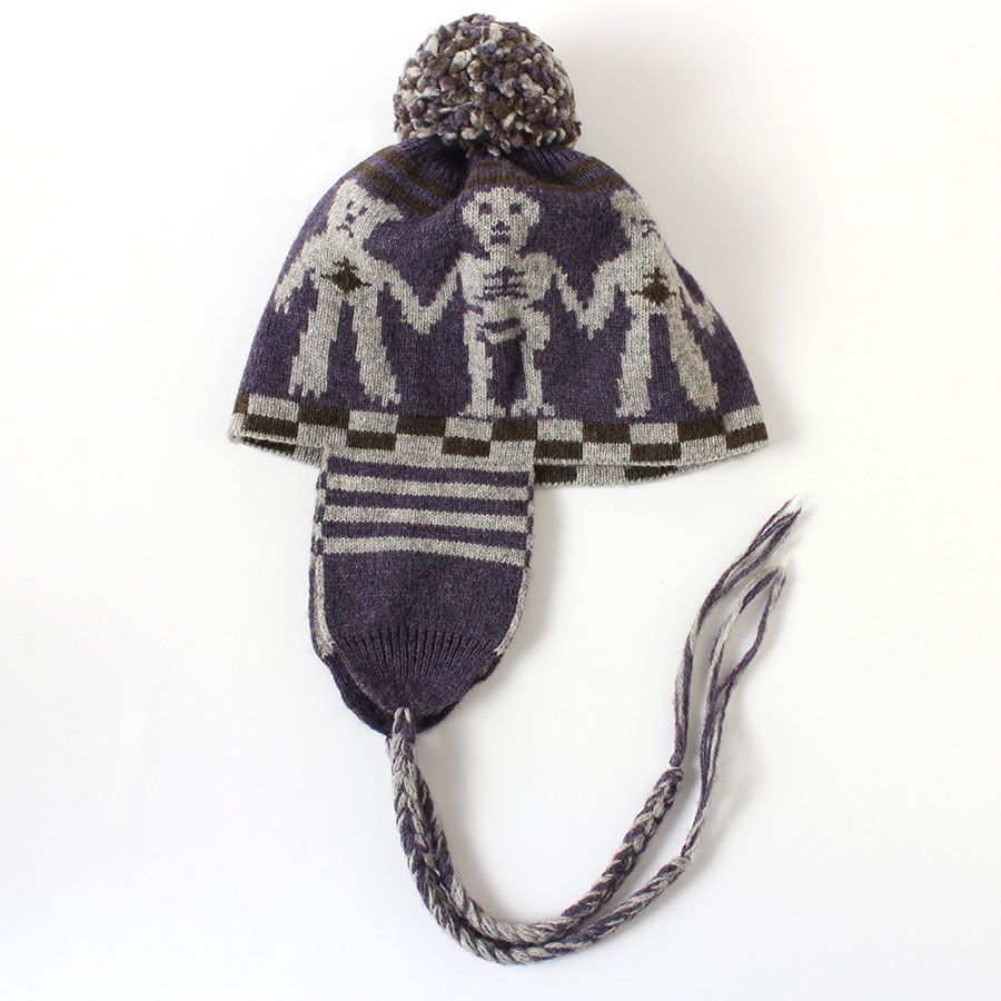 Vivienne Westwood ヴィヴィアンウエストウッド ニット帽 フラップ付き ヴィンテージ スカル ベア 帽子 ニットキャップ パープル×グレー