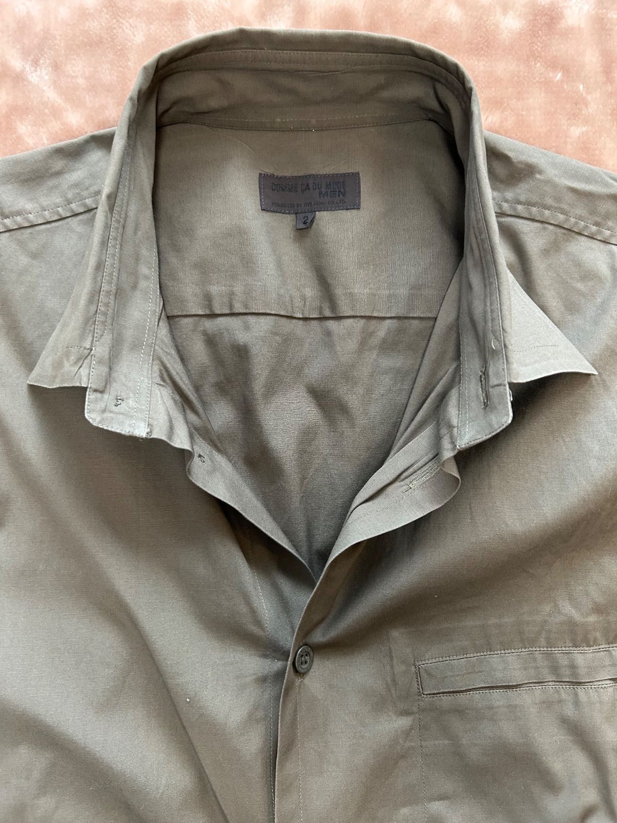 コムサデモードメンズ半袖カジュアルシャツダークグリーンモスグリーン深緑色系