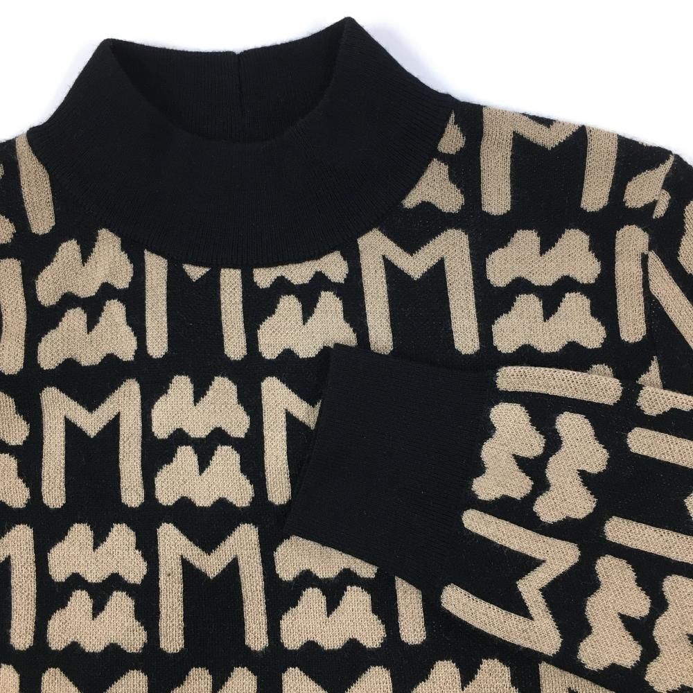 超美品】ムータマリン ニットワンピース 黒×ベージュ ロゴ総柄 ウール