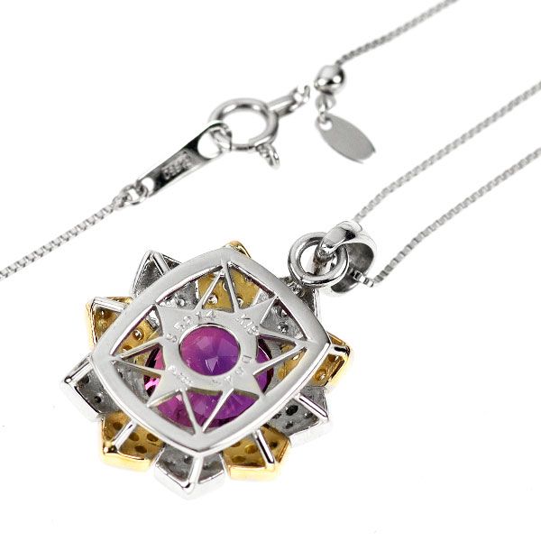 Pt900/ K18/ Pt850 パープル サファイア ダイヤモンド ペンダント