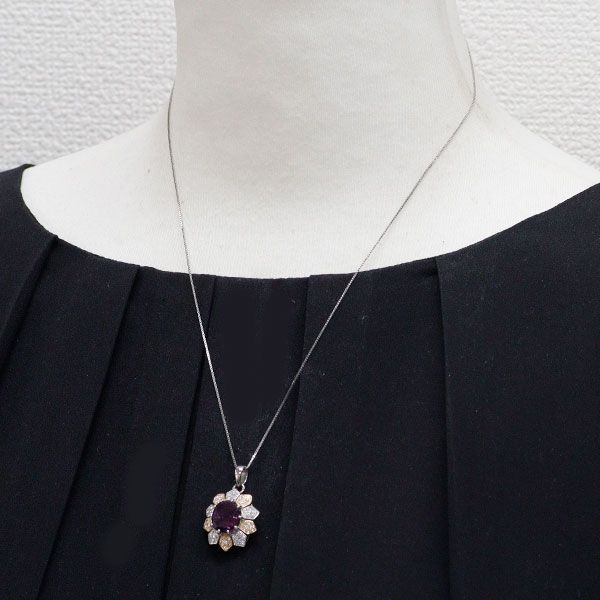 Pt900/ K18/ Pt850 パープル サファイア ダイヤモンド ペンダント