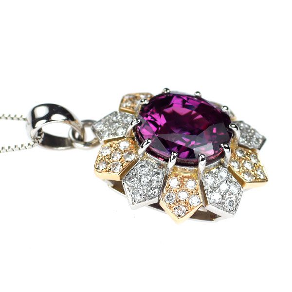 Pt900/ K18/ Pt850 パープル サファイア ダイヤモンド ペンダント