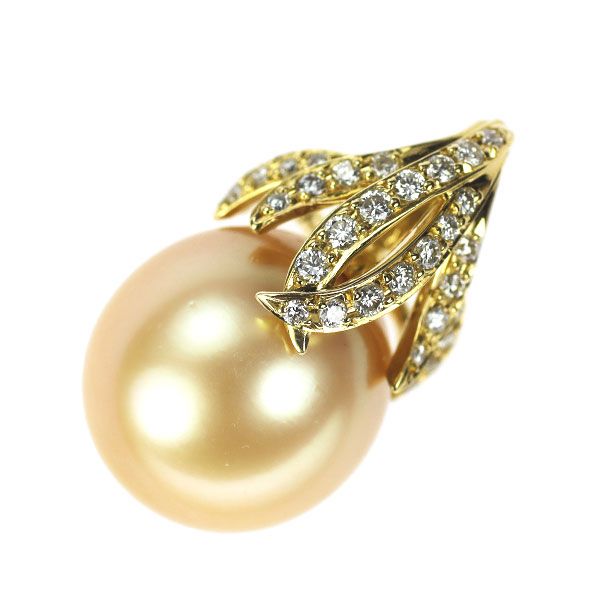 K18YG ゴールデンパール ダイヤモンド ペンダントトップ 径約 12.3mm