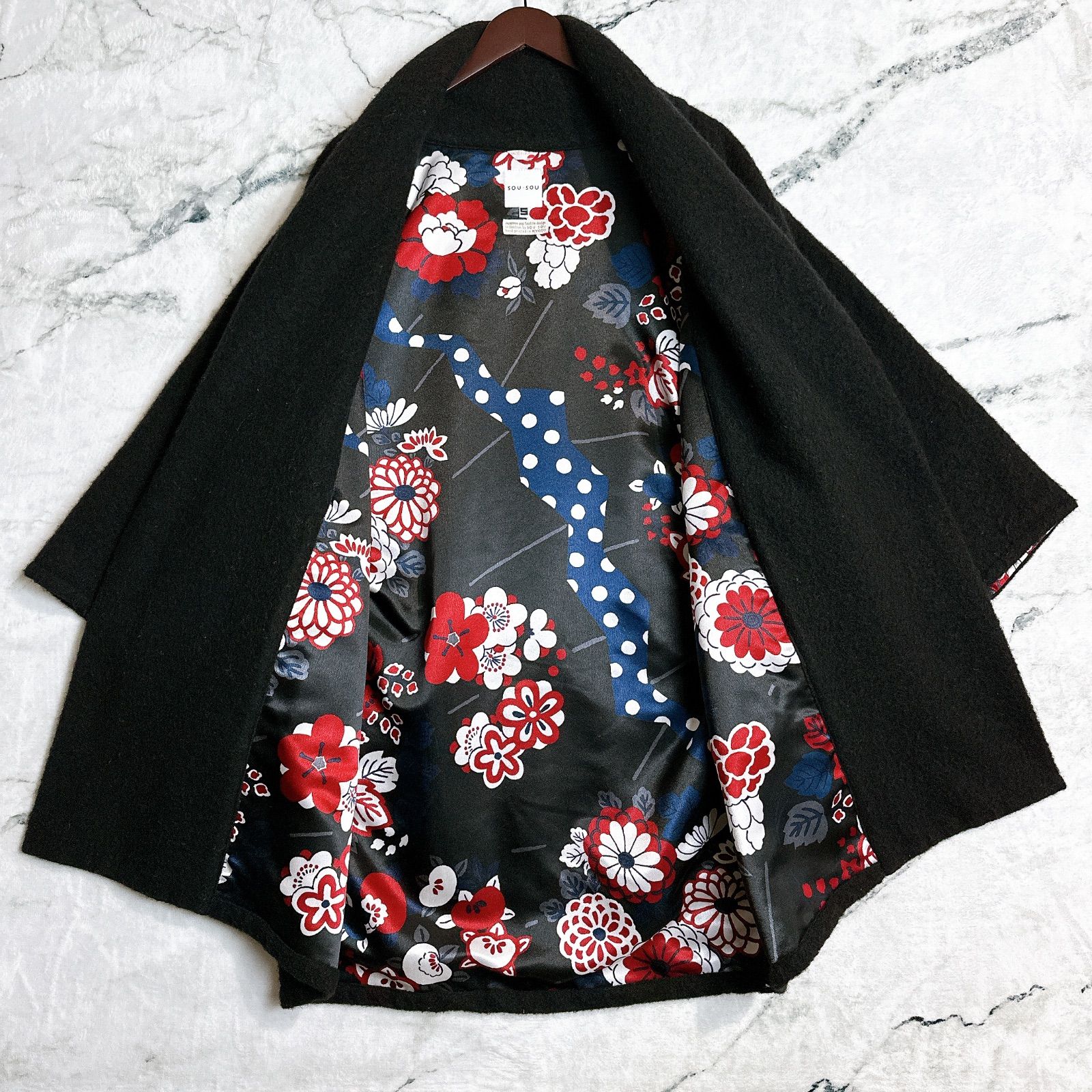 SOU・SOU 京都岡田縫工所 薙刀袖 ウールコート S 京都製 和モダン 花柄