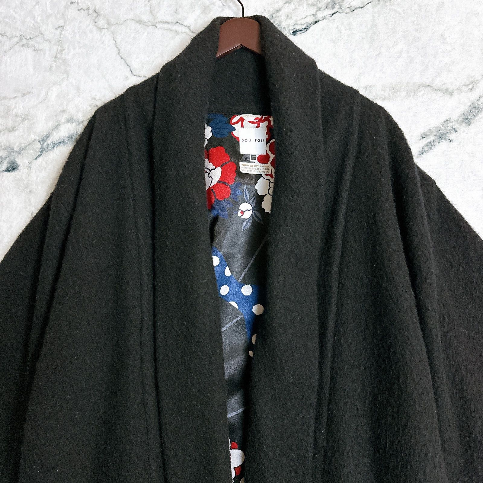 SOU・SOU 京都岡田縫工所 薙刀袖 ウールコート S 京都製 和モダン 花柄