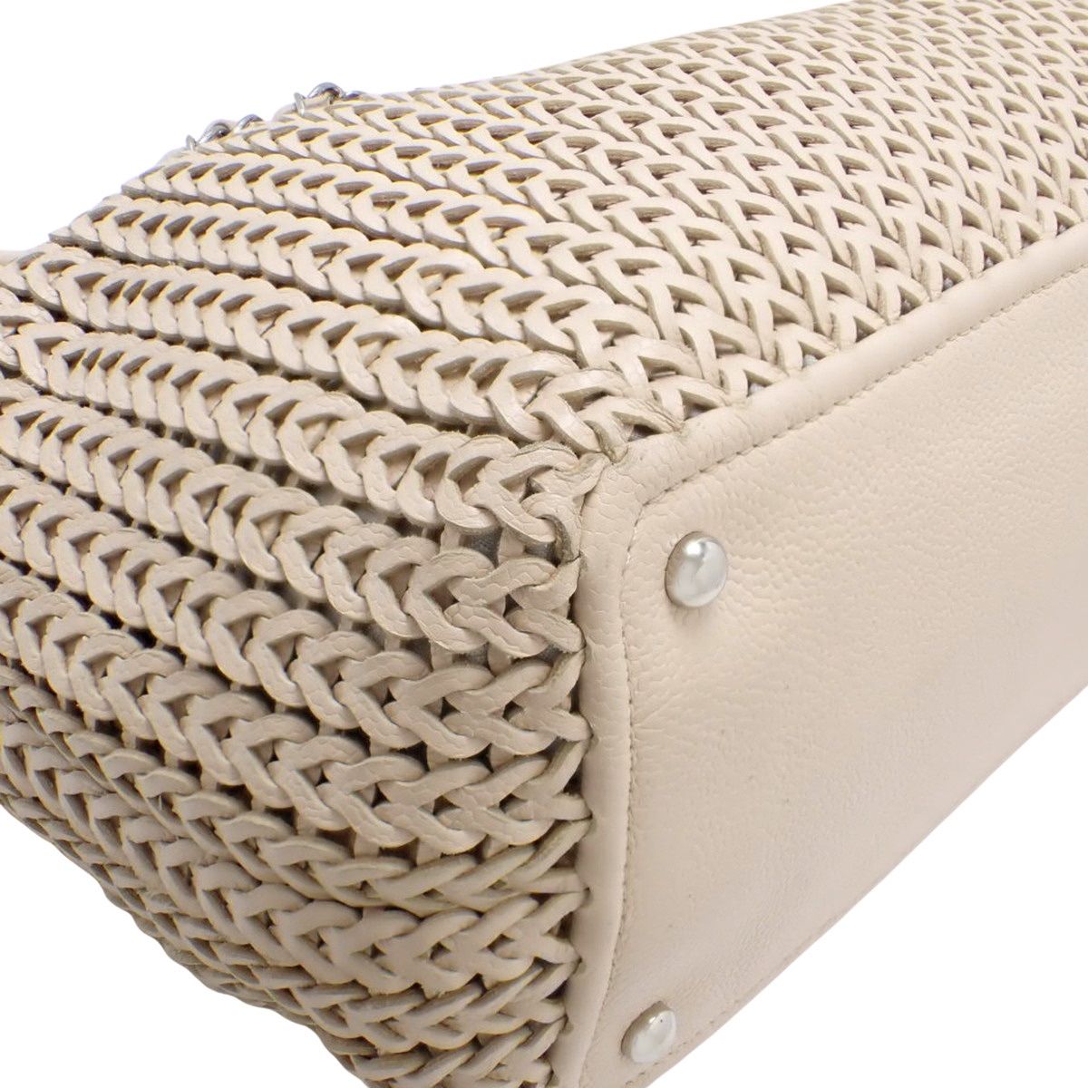 CHANEL(シャネル) 編み込み チェーンショルダートート トートバッグ ショルダー 肩掛け メッシュ レザー ベージュ シルバー金具 レディース 40802142257【中古】【アラモード】 CHANEL(シャネル) 編み込み チェーンショルダートート トートバッグ