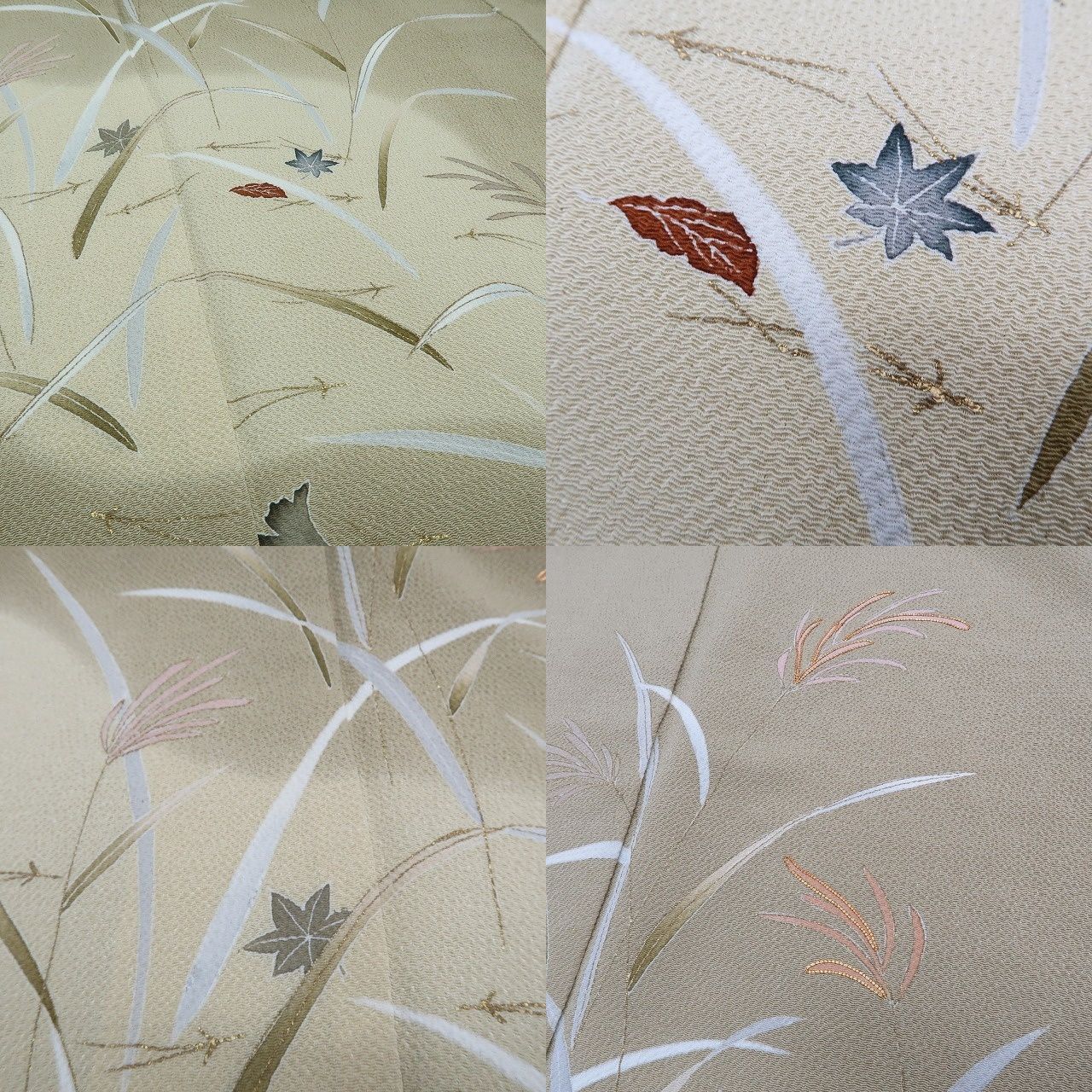 ｍ2079＊正絹 染一つ紋 金駒刺繍 扇面 鶴 手縫い仕立て 訪問着 m2079＊正絹 染一つ紋 金駒刺繍 扇面 鶴 手縫い仕立て 訪問着