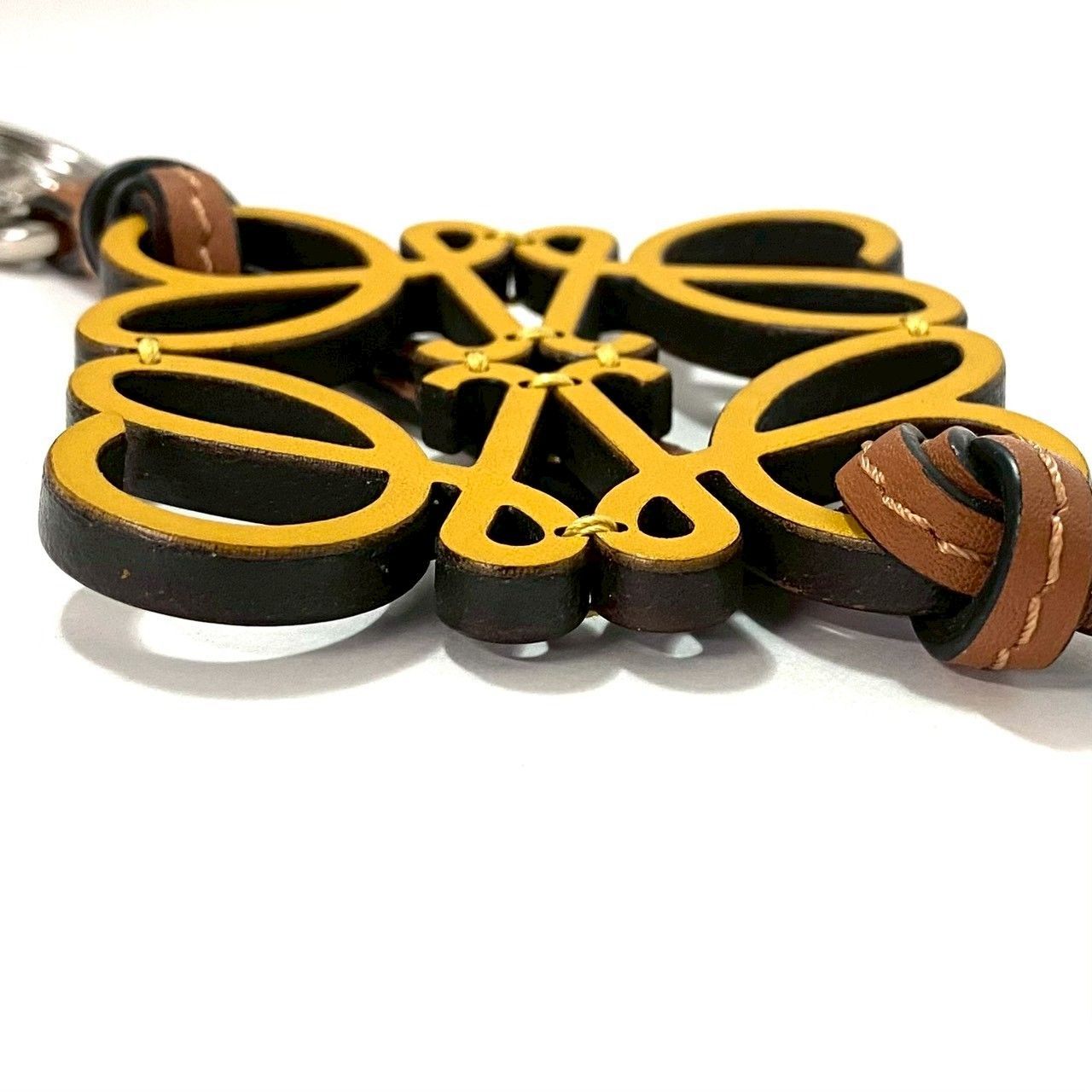 LOEWE / アナグラム レザーチャーム ブラウン イエロー キーリング LOEWE】アナグラム チャーム レザー イエロー/黄色 ブラック/黒