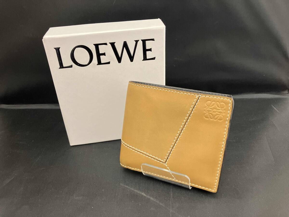 LOEWE 102041 パズルステッチ バイフォールド ウォレット 財布 ブラウン