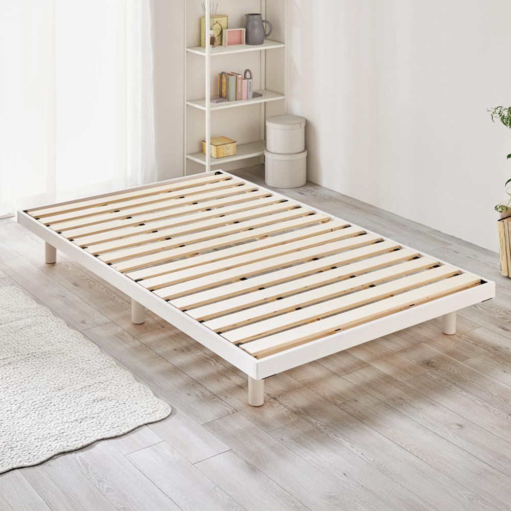 数量 アイリスプラザ ベッド ベッドフレーム セミダブル 2段階 高さ調整 耐荷重約200 kg 天然木 すのこベッド ホワイト 幅約120 長さ約200 cm 高さ約6 5 23 5㎝