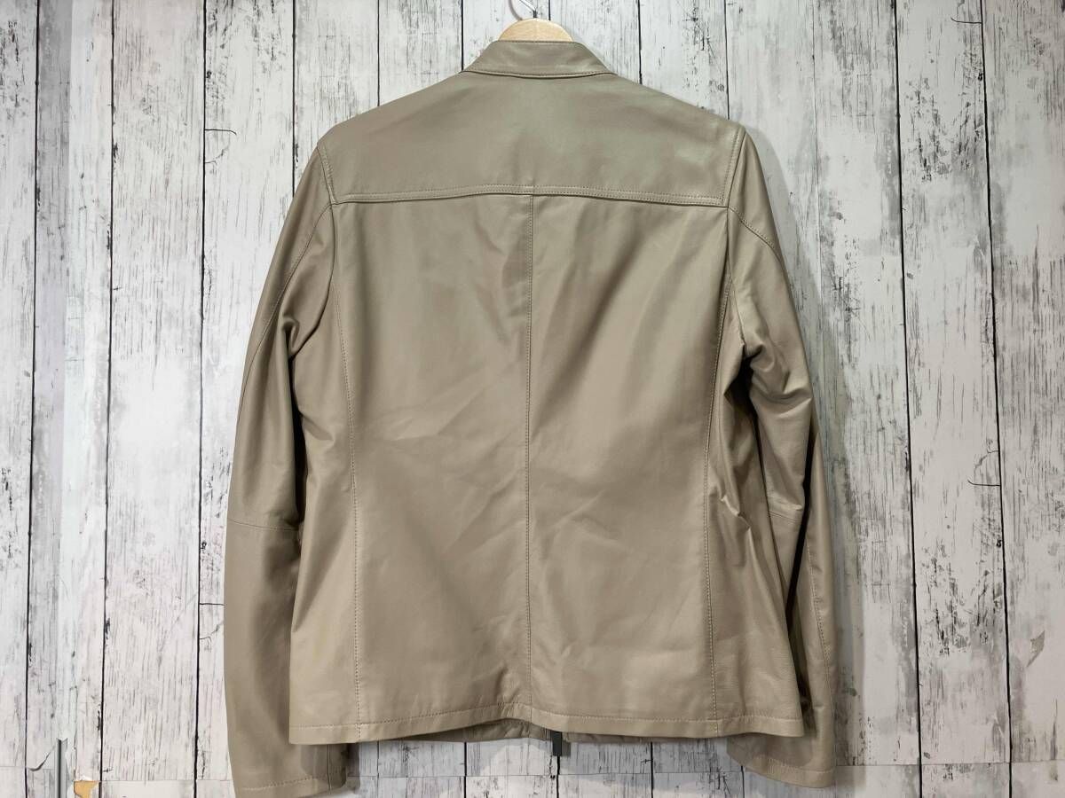 タグ付き J.PRESS ジェイプレス ライトラムナッパ レザーシングルライダース ベージュ サイズ46