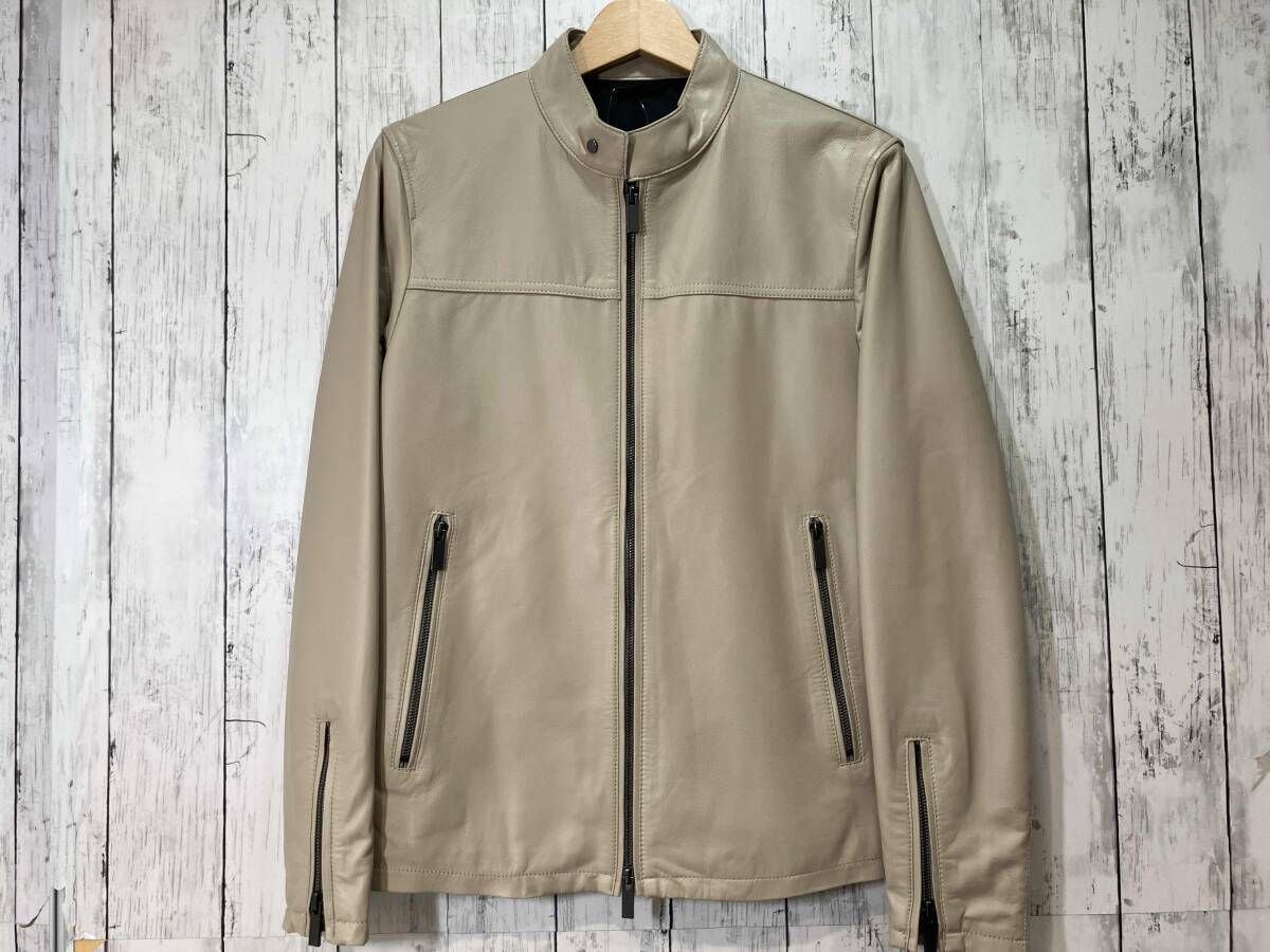 J PRESS ジェイプレス ライトラムナッパ レザーシングルライダース ベージュ サイズ46